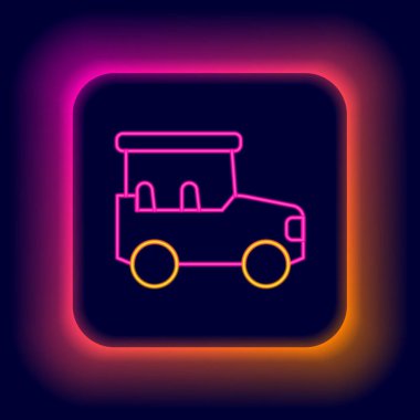 Parlayan neon hattı Safari araba simgesi siyah arkaplanda izole edildi. Renkli taslak konsepti. Vektör