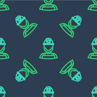 Bir miğfer simgesinde çizgi madencisi mavi arka planda izole edilmiş pürüzsüz desen. Vektör