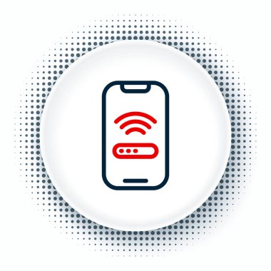 Beyaz arkaplanda ücretsiz kablosuz bağlantı ikonuna sahip çizgi akıllı telefonu izole edildi. Kablosuz teknoloji, kablosuz bağlantı, kablosuz ağ. Renkli taslak konsepti. Vektör