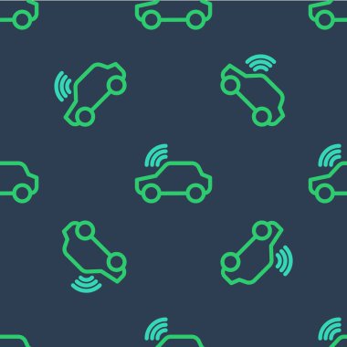 Kablosuz bağlantı simgesine sahip Line Smart araba sistemi mavi arkaplanda izole edilmiş. Uzaktan kumanda. Vektör