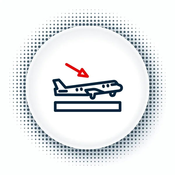 Ícone de aterragem Line Plane isolado no fundo branco. Símbolo de transporte aéreo. Conceito de esboço colorido. Vetor — Vetor de Stock