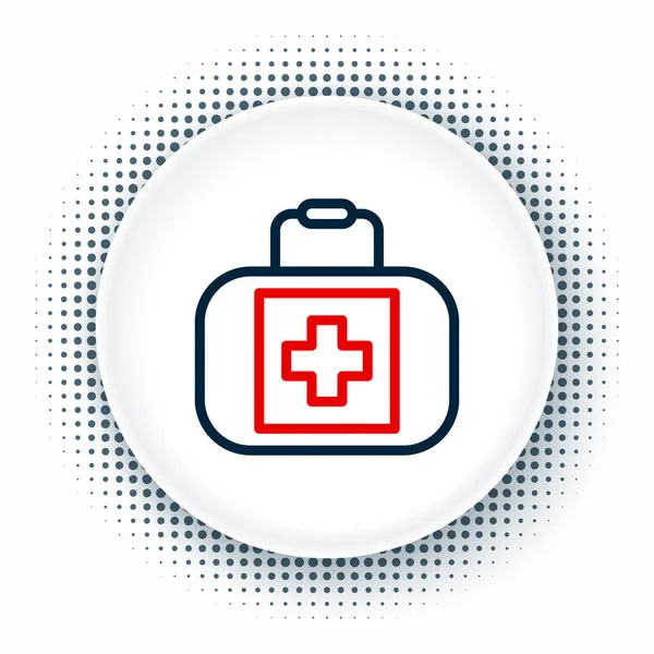 Línea Icono del kit de primeros auxilios aislado sobre fondo blanco. Caja médica con cruz. Equipo médico para emergencias. Concepto de salud. Concepto de esquema colorido. Vector — Vector de stock