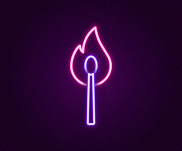 Glödande neon line Brinnande match med brand ikon isolerad på svart bakgrund. Matcha med eld. Tändsticksskylt. Färgstarkt skisskoncept. Vektor — Stock vektor