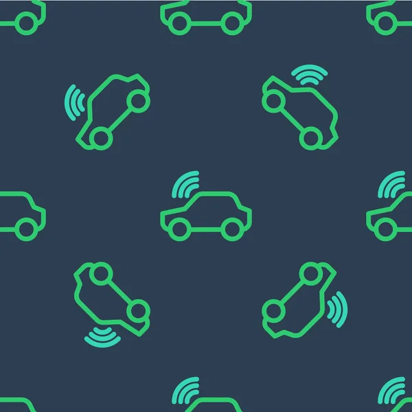 Line Smart bilsystem med trådlös anslutning ikon isolerad sömlös mönster på blå bakgrund. Fjärrkontroll. Vektor — Stock vektor