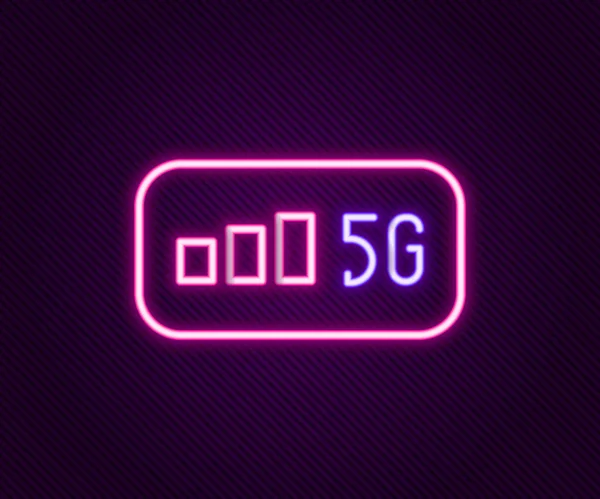 Linha de néon brilhante 5G novo ícone de conexão Wi-Fi à Internet sem fio isolado no fundo preto. Tecnologia de taxa de dados de conexão de alta velocidade de rede global. Conceito de esboço colorido. Vetor — Vetor de Stock