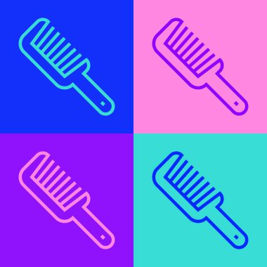 Pop sanat çizgisi saç fırçası ikonu renk arkaplanında izole edilmiş. Taraklı saç işareti. Berber sembolü. Vektör