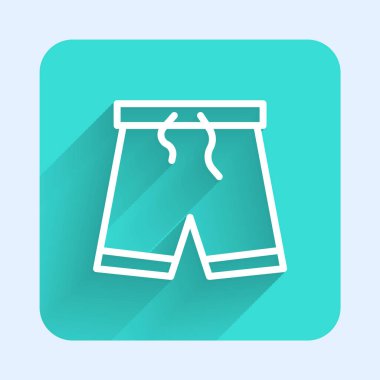 Beyaz çizgi yüzme şortu uzun gölgeli izole edilmiş bir simge. Yeşil kare düğmesi. Vektör