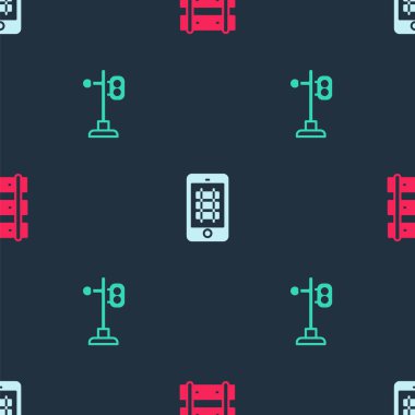 Tren yolunu, tren yolunu, tren biletini internetten alın ve tren trafik ışıklarını da kusursuz bir şekilde ayarlayın. Vektör