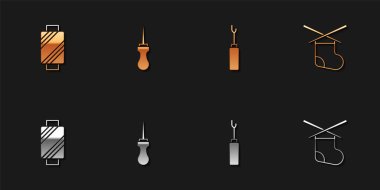 Dikiş ipliğini makaraya, Awl aletine ve örgü iğneleri simgesine ayarla. Vektör