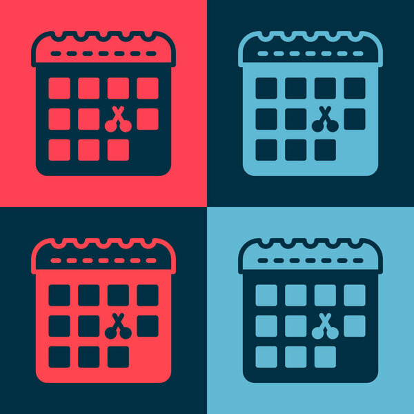 Pop art Calendar with haircut day icon isolated on color background. Haircut appointment concept. Vector
