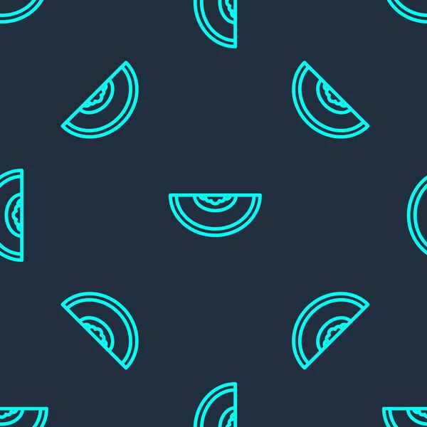 Grön linje Melon frukt ikon isolerad sömlös mönster på blå bakgrund. Vektor — Stock vektor