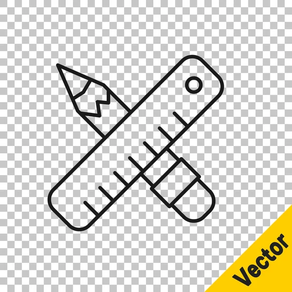 Black line Crossed ruler and pencil icon isolated on transparent background. Straightedge symbol. Drawing and educational tools. Vector — Stock Vector