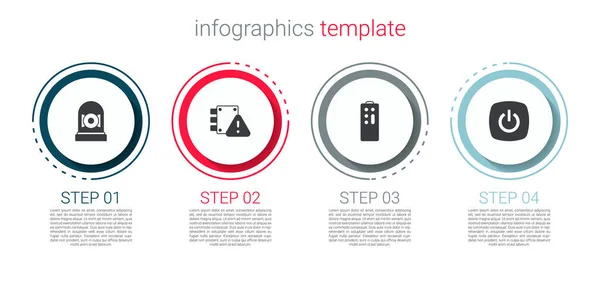 Conjunto timbre de alarma, casa bajo protección, control remoto y hogar inteligente. Plantilla de infografía empresarial. Vector — Vector de stock