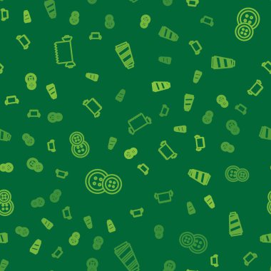 Tekstil kumaş rulosunu, dikiş düğmesini ve ipliği dikişsiz desene ayarlayın. Vektör