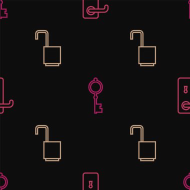 Hat kapı kolunu aç, asma kilidi aç ve eski anahtarı pürüzsüz şablona ayarla. Vektör