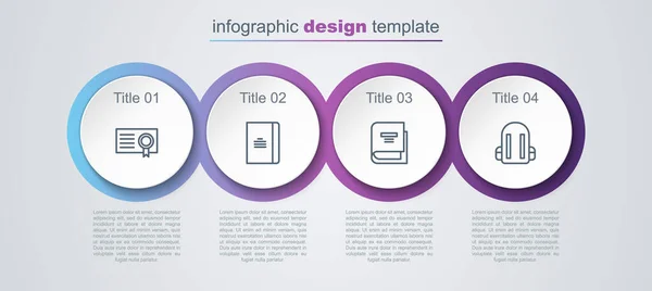 Définir le modèle de certificat ligne, Carnet spirale, Livre et sac à dos de l'école. Modèle d'infographie d'entreprise. Vecteur — Image vectorielle