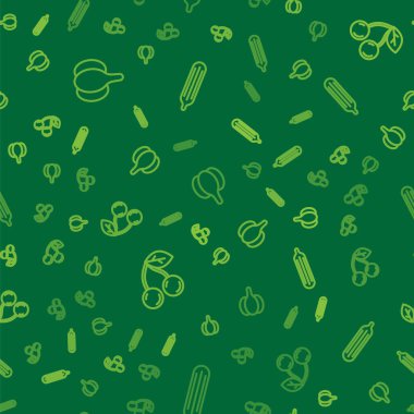 Hattı sarımsak, kiraz ve taze salatalıkları dikişsiz desene ayarlayın. Vektör