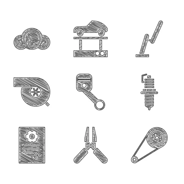 Set Pistón Del Motor Cable Alimentación Del Puente Batería Del — Archivo Imágenes Vectoriales