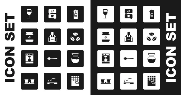 设置法国媒体 Barista 咖啡壶 爱尔兰咖啡 豆子和对话 倒在制造商和机器图标 — 图库矢量图片