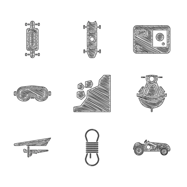 Комплект Оползень Альпинистская Веревка Винтажный Спортивный Гоночный Автомобиль Водные Лыжи — стоковый вектор