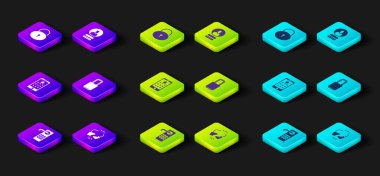 Dijital kapı kilidini, kırılmış, mobil ve grafik şifresini, kilidi, hesap ekran ve simgesini ayarla. Vektör