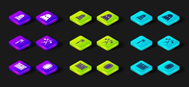 Antika hazine sandığı, elmas, ortaçağ baltası çapraz ortaçağ baltaları, cellat maskesi ve taht ikonu. Vektör