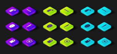 Polis saldırı kalkanı, rozet, özel kuvvetler askeri, lastik sopa, dikenli tel ve boya spreyi ikonu. Vektör