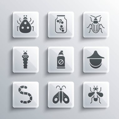 Kelebek, Böcek, Arıcı şapkası, Böceklere karşı sprey, Solucan, Larva, uğur böceği ve Chafer böceği ikonu. Vektör