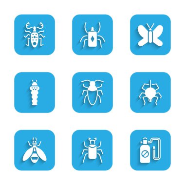 Hamamböceği, Böcek, Basınç spreyi, Örümcek, Larva Böceği, Kelebek ve geyik ikonu. Vektör