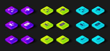 Ses kablosu yok, USB kablo kablosu, akıllı dron sistemi, dijital kapı kilidi, ağ bulut bağlantısı ve kulaklık simgesi ayarlayın. Vektör