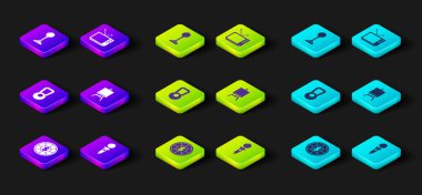 Kumarhane fişleri, atari makinesi için Joystick Kettlebell, Easel resim tahtaları, Retro TV ve ikon. Vektör