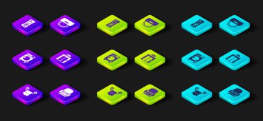 Tuvalet kağıdı rulosu, Kol Sandalyesi, Çamaşır makinesi, Asansör, Komi şapkası ve Uzaktan Kumanda ikonu. Vektör