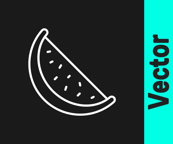 Weiße Linie Wassermelone Symbol isoliert auf schwarzem Hintergrund. Vektor — Stockfoto