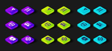 Yangın, itfaiyeci, 911, kamyon, kaçış ve yangın söndürme sistemi ikonu ile yer belirleyin. Vektör