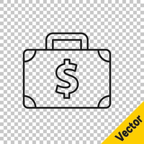 Black line Maletín e icono de dinero aislados sobre fondo transparente. Firma del caso. Portafolio empresarial. Vector — Vector de stock