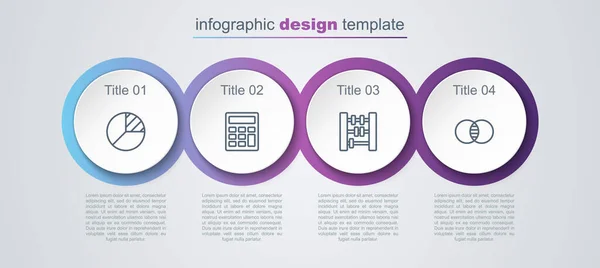 Establecer línea infografía gráfico de pastel, Calculadora, Abacus y conjuntos de matemáticas y B. Plantilla de infografía empresarial. Vector — Vector de stock