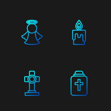 Cenaze vazosu, haçlı mezar, Angel ve yanan mum. Renk simgeleri. Vektör