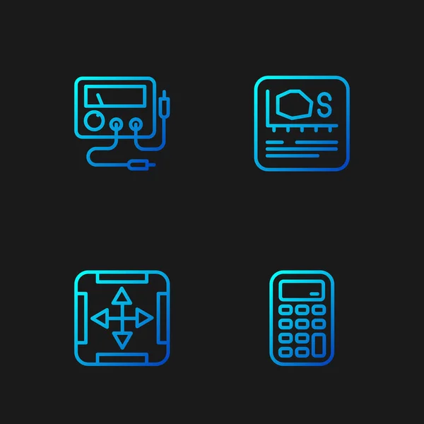 Set line Calculator, Oppervlakte meting, Multimeter, voltmeter en. Gradiënt kleurpictogrammen. Vector — Stockvector