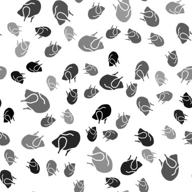 Siyah kızarmış hindi ya da tavuk ikonu beyaz arka planda izole edilmiş pürüzsüz desen. Vektör