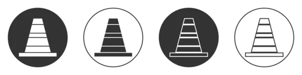 Černá dopravní kužel ikona izolované na bílém pozadí. Kruhové tlačítko. Vektor — Stockový vektor