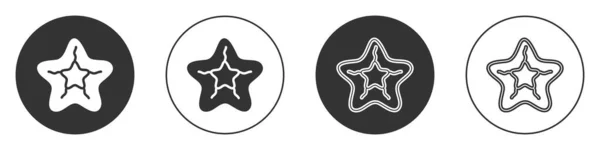 Icono de estrella de mar negra aislado sobre fondo blanco. Botón de círculo. Vector — Vector de stock