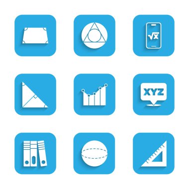 Grafik, grafik, diyagram, Geometrik şekil küresi, üçgen cetvel, XYZ koordinat sistemi, ofis dizinleri, üçgenin açıortay, kare kök x glifini ve Akut trapezoid şekil simgesini ayarla. Vektör
