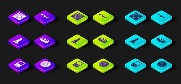 Conjunto de Tetris, fichas de juego Checker, Ajedrez, Corazones para y Junta de damas icono. Vector — Vector de stock