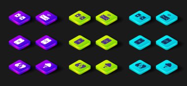 Hava kulaklıklarını ayarla, Network bulut bağlantısı, 5G, LTE ağı, posta ve e-posta ve veri aktarım depolama ikonu ile mobil. Vektör