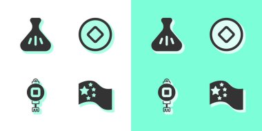 Çin bayrağı, hamur köftesi, Çin kağıt feneri ve Yuan para birimi simgesi koyun. Vektör