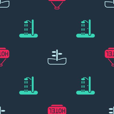 Tabelayı mesaj oteli, trafik levhası ve plaj duşu ile kusursuz bir şablon oluşturun. Vektör