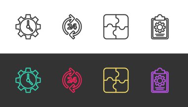 Zaman Yönetimi Hattı, Telefon 24 saat desteği, Yapboz ve Kontrol Listesi 'nin siyah-beyaz servisi. Vektör