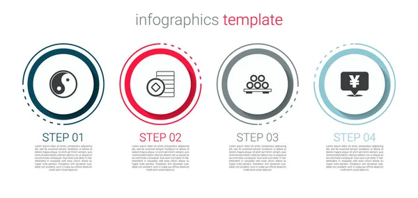 Set Yin Yang, devise Yuan chinois, Sushi sur planche à découper et. Modèle d'infographie d'entreprise. Vecteur — Image vectorielle