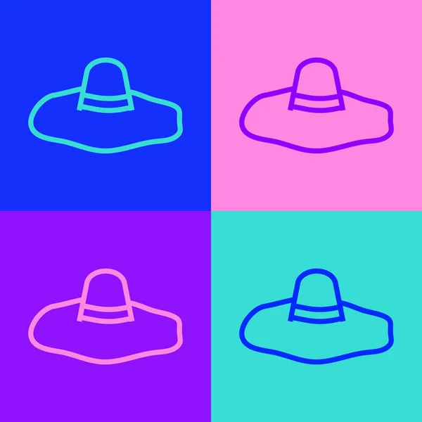 Pop art line Elegante icono de sombrero de mujer aislado en el fondo de color. Vector — Archivo Imágenes Vectoriales