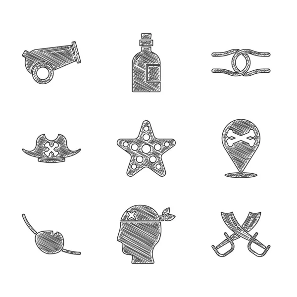 Set Estrella Mar Capitán Pirata Espadas Piratas Cruzadas Ubicación Parche — Vector de stock